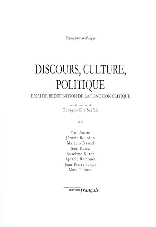 Discours, culture, politique